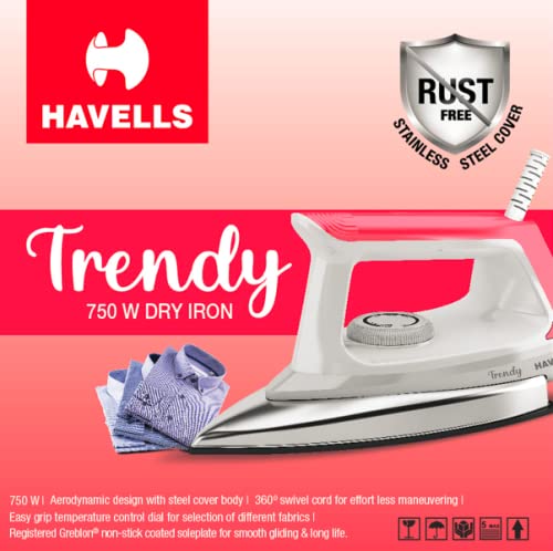 Havells Trendy 750 watt Dry Iron (Ruby Red). 