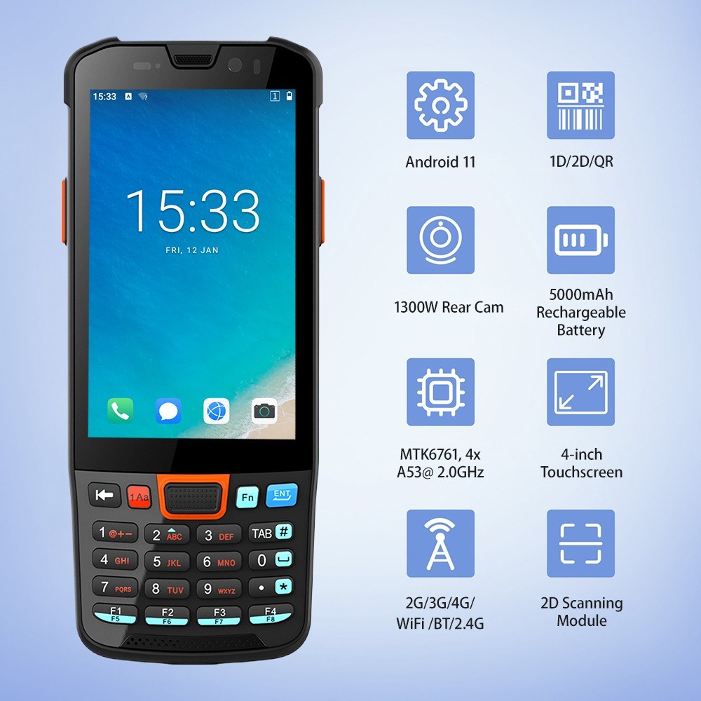 Android 11.0 Barcode Scanner Handheld PDA Terminal with 1D/2D/QR Code Scanning Module. 
