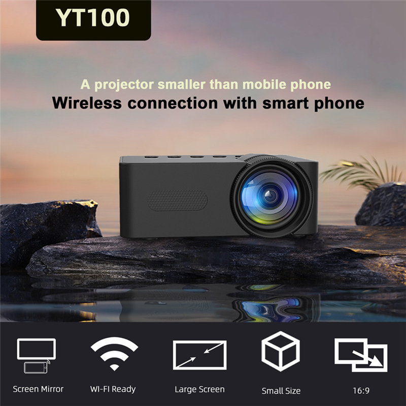 Projector LED HD 1080P Wireless Mobile Phone Mini Projector with Projector Stand Portable Home Theater Video Player, Fine Workmanship -B. 