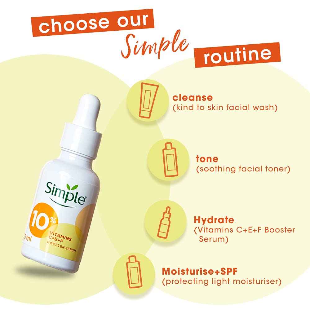 Simple Serum With 10% Vitamin C+E+F 30ml | For Youthful Glowing Skin & Instant Visible Results | For All Skin Types. 