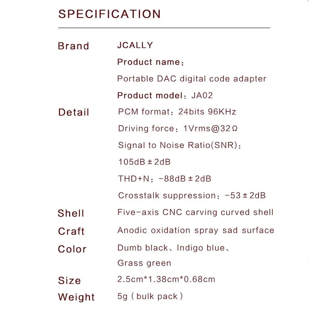 JCALLY JA02 Type-c to 3.5mm digital audio DAC decoder mobile phone adapter TYPE C to 3.5mm for phone Huawei Meizu Xiaomi. 