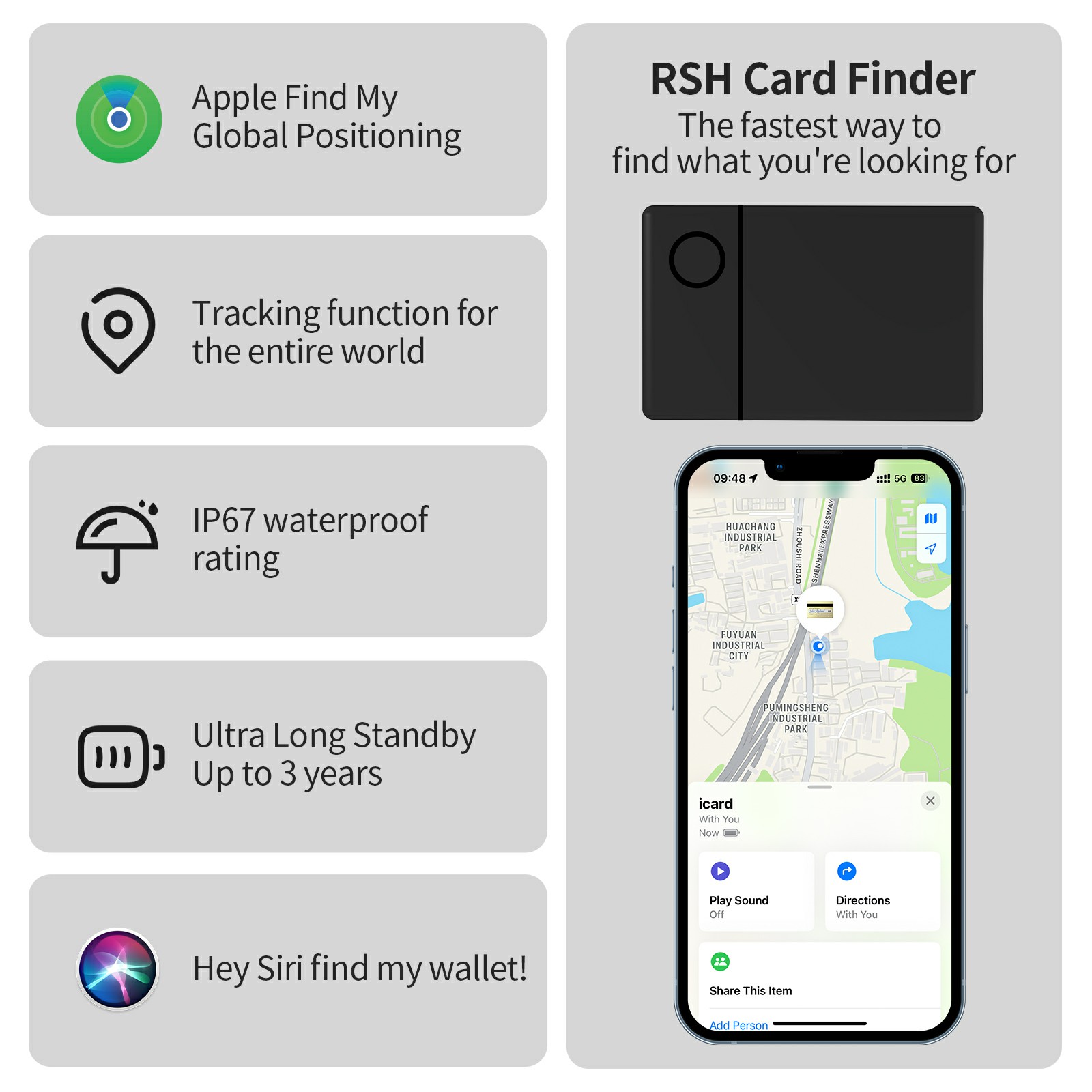 Wireless Charing iCard Bluetooth Global Position Tracker Based on Apple Find My Smart Card Locator Wallet Tag Finder Siri Voice. 