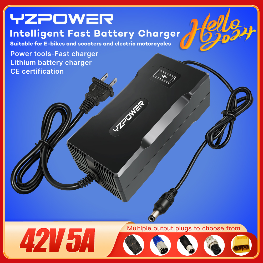 YZPOWER 42V 5A lithium battery charger intelligent fast charging 36V 10S electric bicycle power tool universal with cooling fan