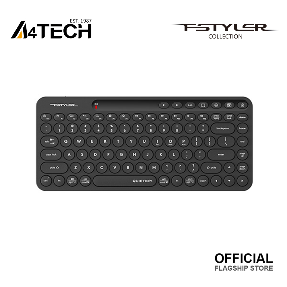 A4tech FBK36C AS Fstyler Compact Wireless Keyboard - Black - Dual Connectivity Mode  - Operating System Swap - Operation Range: 5~10 m - Quiet Key Keyboard, Compact & Trendy - Wide Compatibility