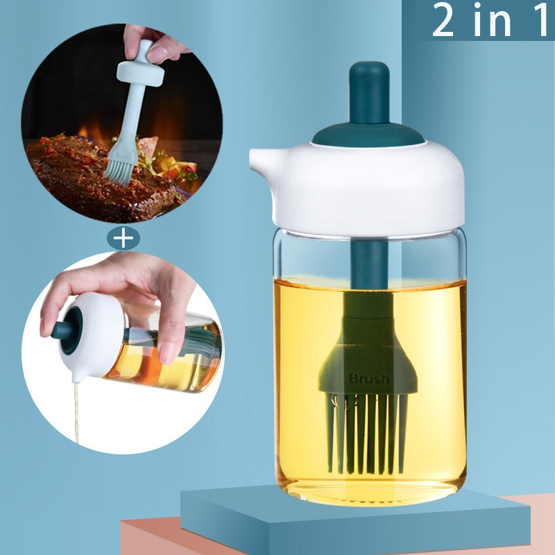 Oil Bottle with Brush Oil Spray Bottle for Oil Cruet Dispenser Kitchen Bar Tools Sauce Boats Storage Container