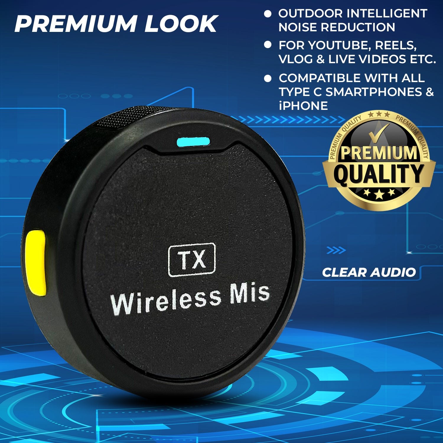 Round Shape Wireless Microphone, M1 Magnetic Collar Microphone With Noise Cancellation For Type C Mobile And Iphone. 
