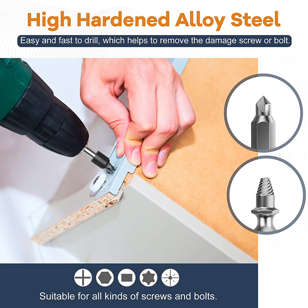 Damaged Screw Extractor Set,22 PCS Stripped Screw Extractor Kit, HSS Broken Screw Remover Set with Bit & Socket Adapter. 