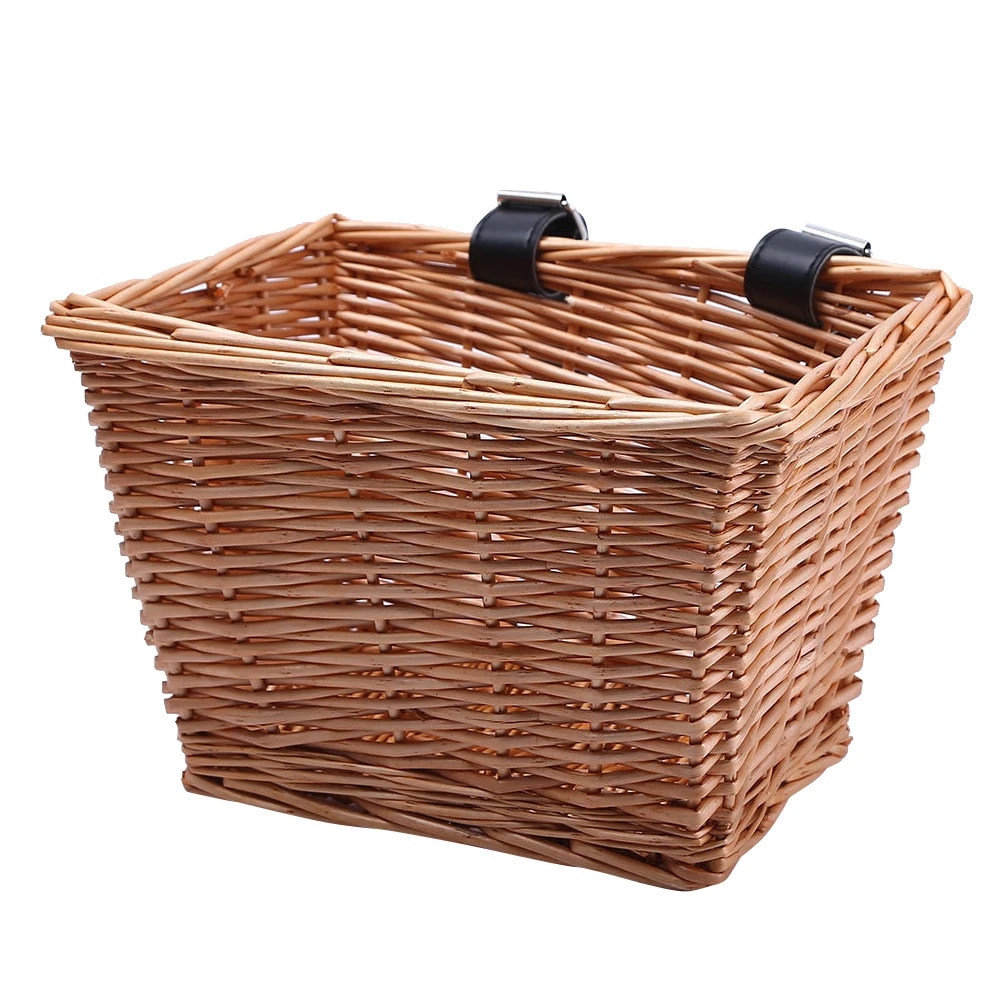 Front Handlebar Bicycle Basket Detachable Square Wicker Pet Basket
