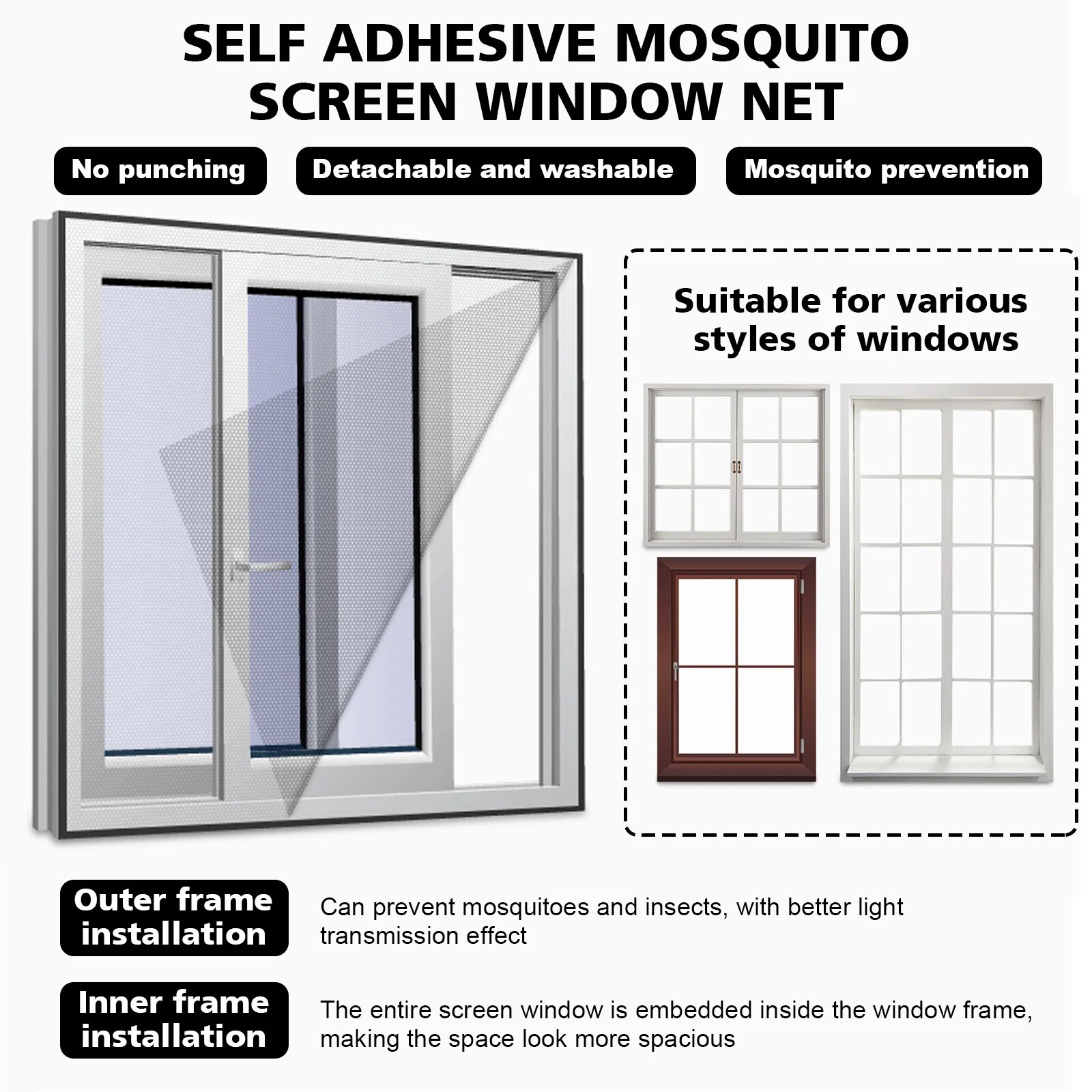 Anti Fly Mosquito Net Window Screen Mesh Adhesive Mosquito Insect Flying Bug Net Curtains for Kitchen Windows Home Protector. 