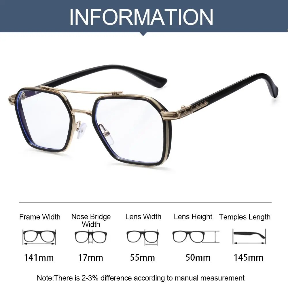 NEW Double Bridge Square Anti-blue Light Glasses Women Men Vintage Transparent Computer Glasses Oversize Frame Eyeglasses 1PC. 