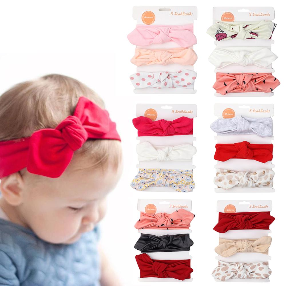 3Pcs/Set Solid Cotton Baby Headband with Card Heart Striped Print Bow Tie Knot Hair Band For Girls Headwrap Newborn Accessories. 