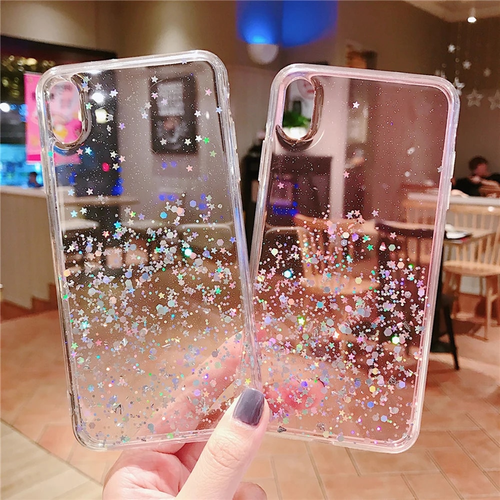 Glitter Bling Sequins Case For iPhone 8 7 Plus 6 6S Cases Shine Star Transparent Case For iphone X XR XS MAX 10 Soft TPU Cover. 