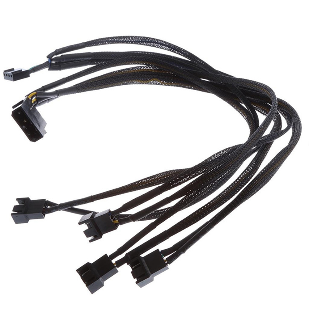 Black Net Sleeved IDE Molex to 4-Pins PWM CPU Case Cooling Fan Splitter Hub Power Adapter Cable, Molex to PWM