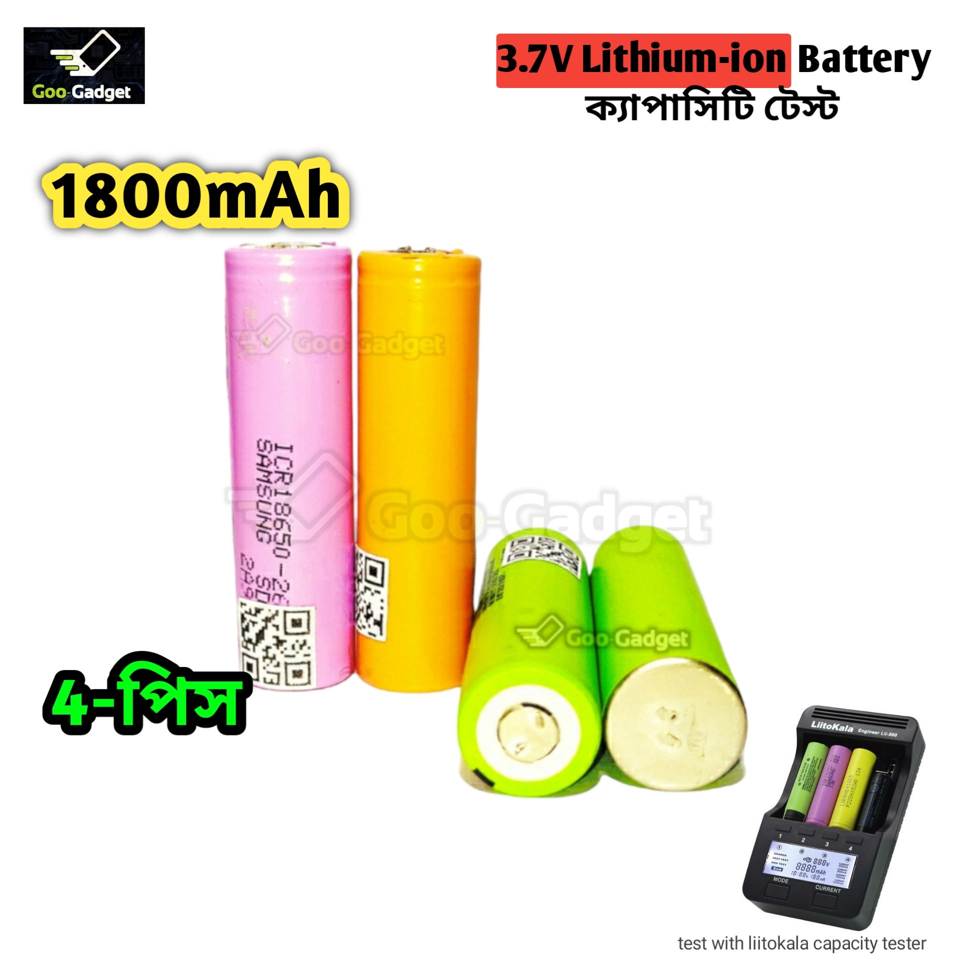 18650 3.7V Lithium-Ion Battery 4-pis 1800mAh Rechargeable Battery Reliable Power Source for Various Devices Enhanced Battery Performance. 