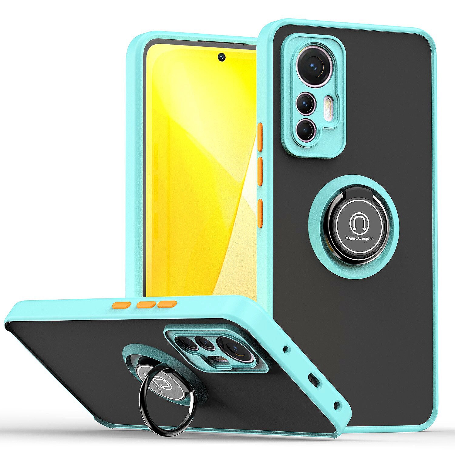 lthmy for Xiaomi 12 Lite Ring Holder Kickstand Matte Back Soft Bumper Hybrid Protective Cover case