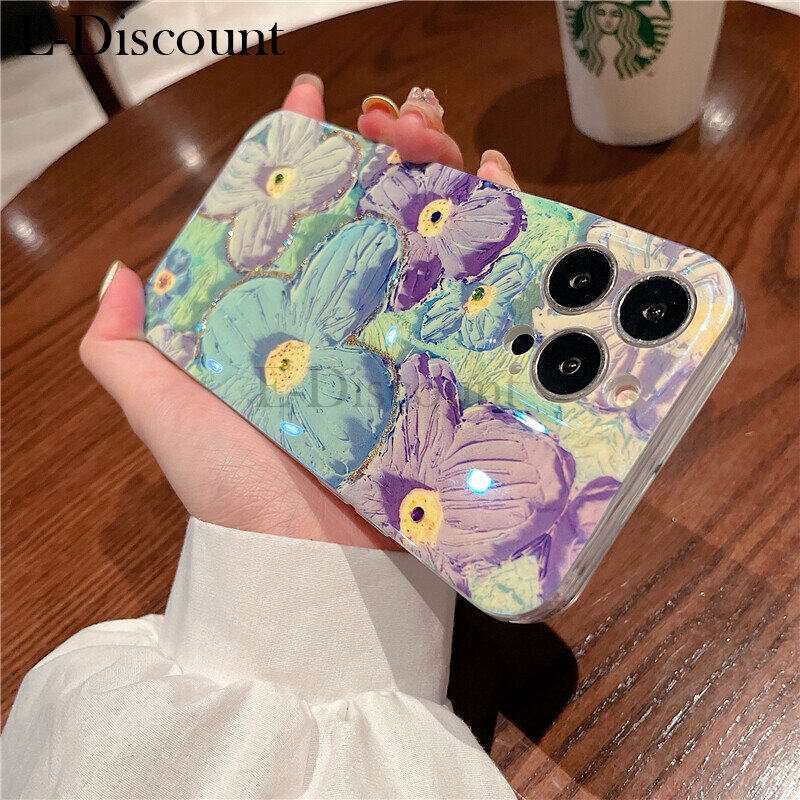 New Phone Case For Realme C53 Cover Soft Blue Light Oil Painting Flower Silicone Anti Shock For Realme C53 Case. 