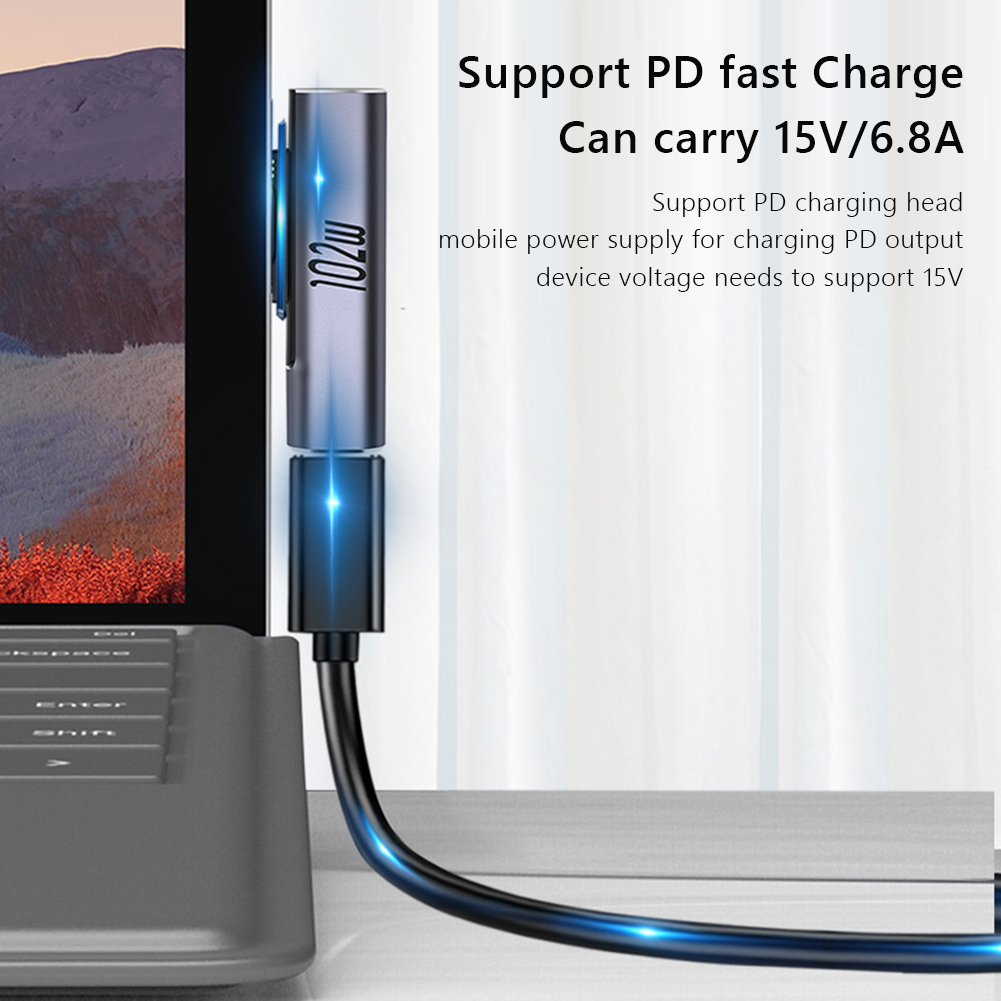 For Microsoft Surface Pro X 8 7 6 5 4 3 Go Book to USB Type C PD Fast Charging Plug Converter 15V/3A USB C Charger Power Adapter. 
