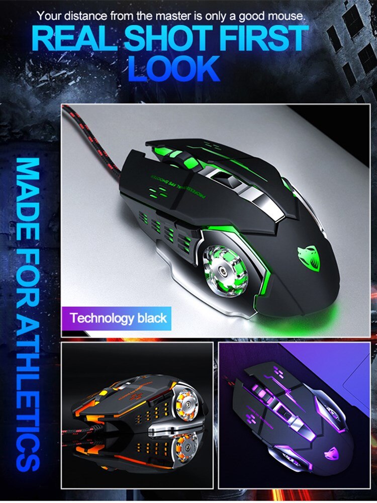 【happy one】PC Gamer Mouse for Competitive Mouse 6 Button 2500dpi Computer Mouse with Backlight Optical Mouse. 