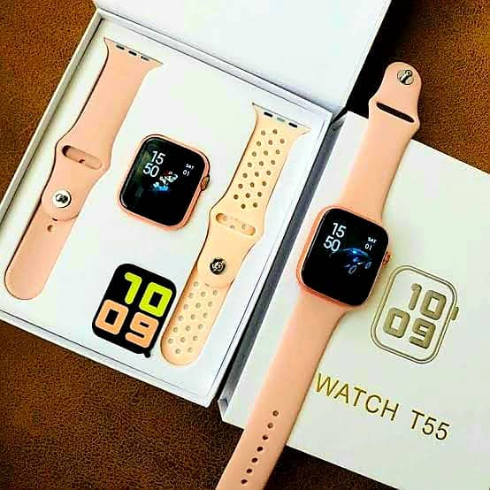 T55 Smartwatch Full Screen Touch Bluetooth Call Receive High Watch Apps Latest Version(Strap/2 Pair Belts) Pink, - Smart Watch. 