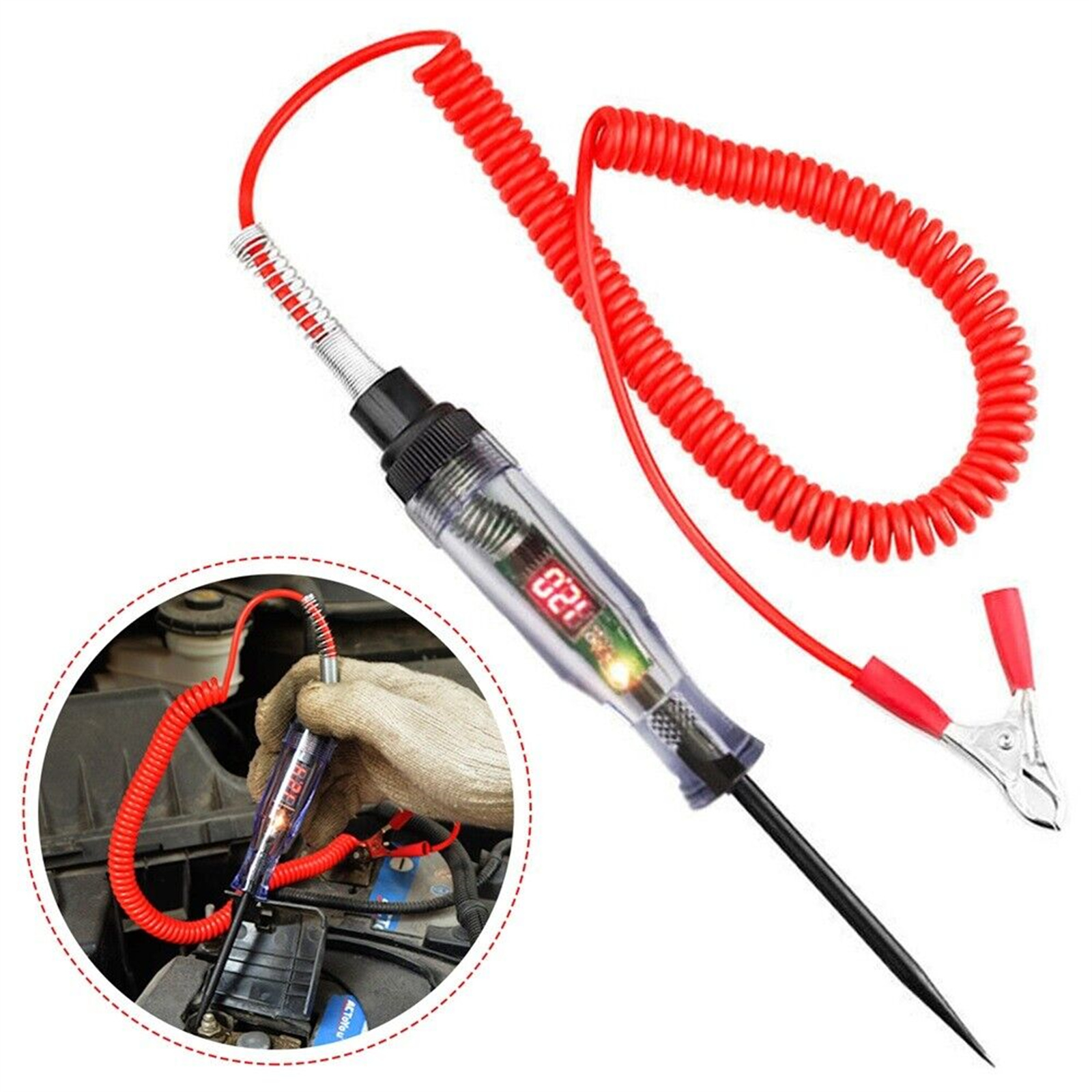 Qiunery Car Voltage Test Pen, 6V/12V/24V Auto Electric Tester With Steel Probe, Clip, Fault Testing Tool, 6.8" Pen Length Voltage Continuity Test For Most Cars. 