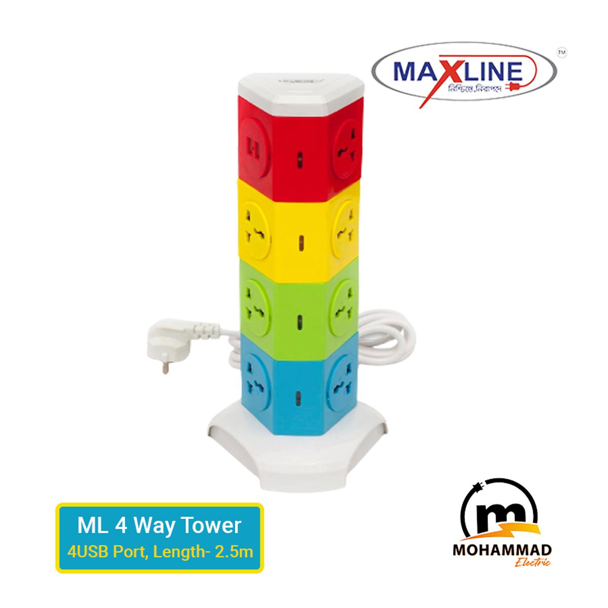 MAXLINE ML Tower Extension Socket 4 USB Port