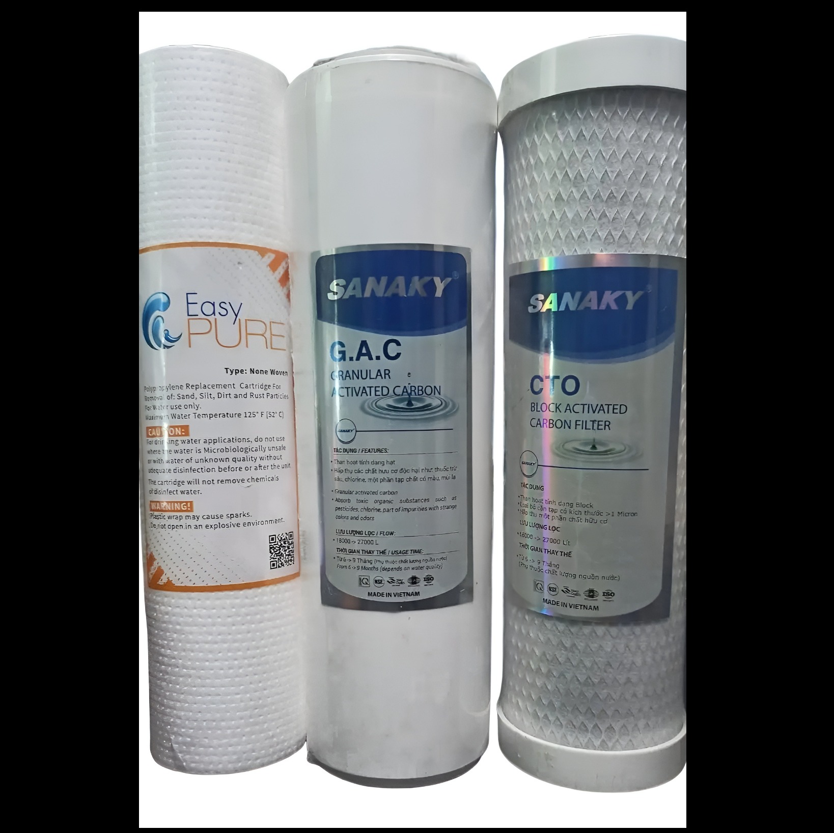 3 in one (pp filter + net carbon + box carbon)-1 set for 50-200 gpd ro machine. 