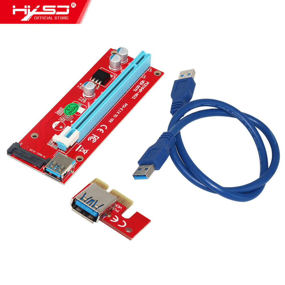HXSJ Ver007S 0.6M Pci-E 1X To 16X Riser C-ard Extender Pci Express Adapter Usb 3.0 Cable 15Pin Professional Sata Power SU-Pply For Bitc-oin M-ining Miner Machine Red