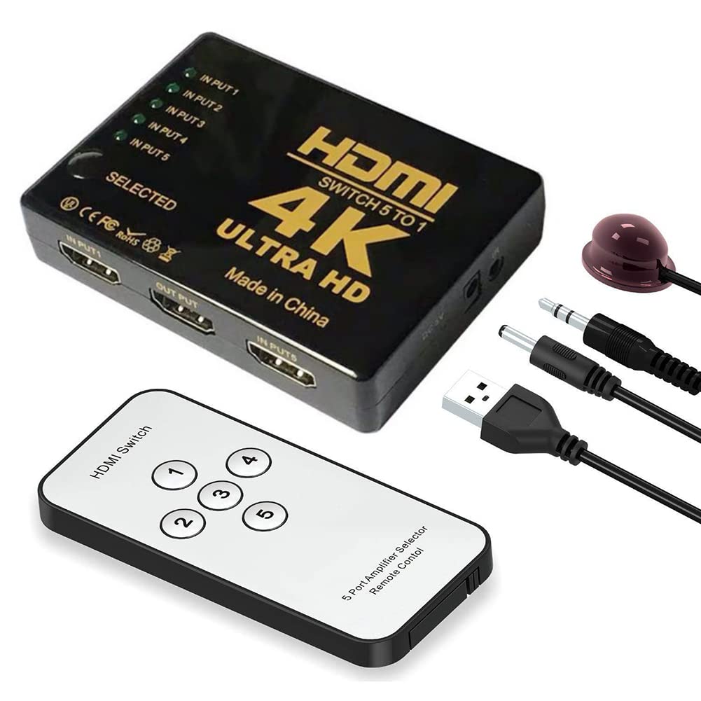 5 Port Uhd 3D 4K 1080P Hdmi Splitter Switch Selector Switcher Hub Ir Remote - Hdmi Cable. 