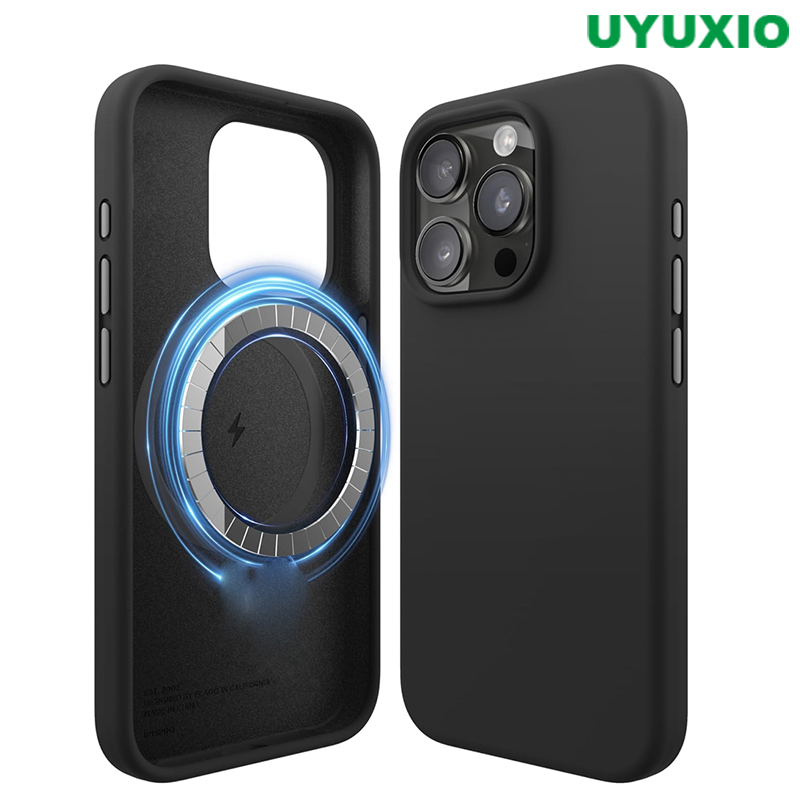 UYUXIO Liquid Silicone Magnetic Phone Case for iPhone 15 14 13 12 Pro Max Plus Built-in Magnets Mobile Cases Shockproof Cover