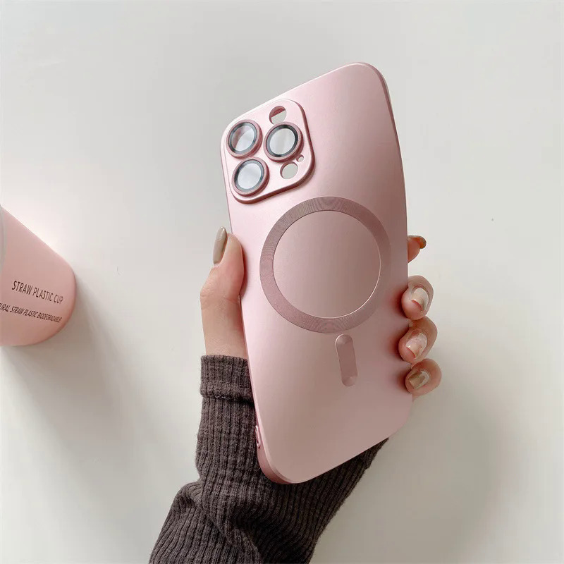 【Healer DingD】Lens Protection Case For Magsafe Wireless Charging Phone Case For iPhone 15 14 13 12 11 Pro Max Soft Magnetic Matte Bumper Cover. 