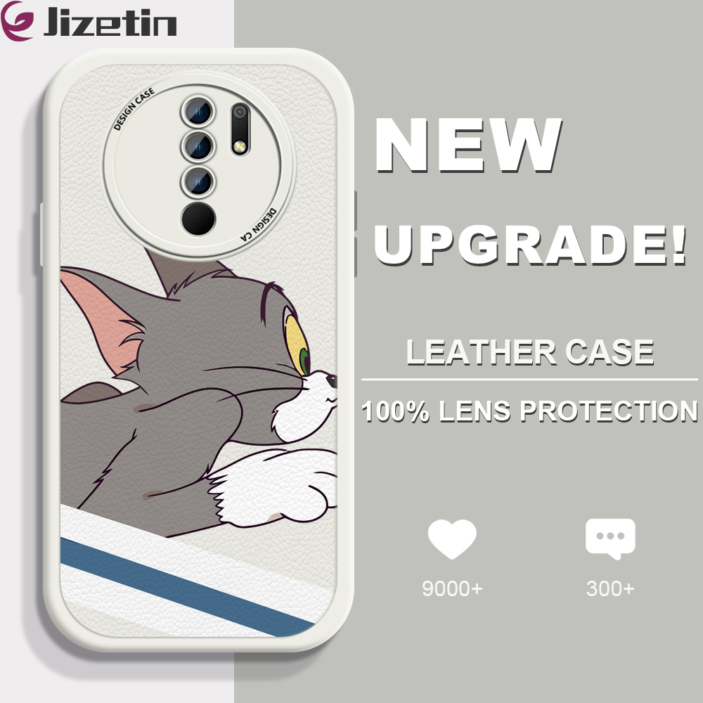 Jizetin for Redmi 9 Back Cover Cartoon Happy Playmate Lambskin Texture PU Leather Back For Girls Boys Soft Phone Case