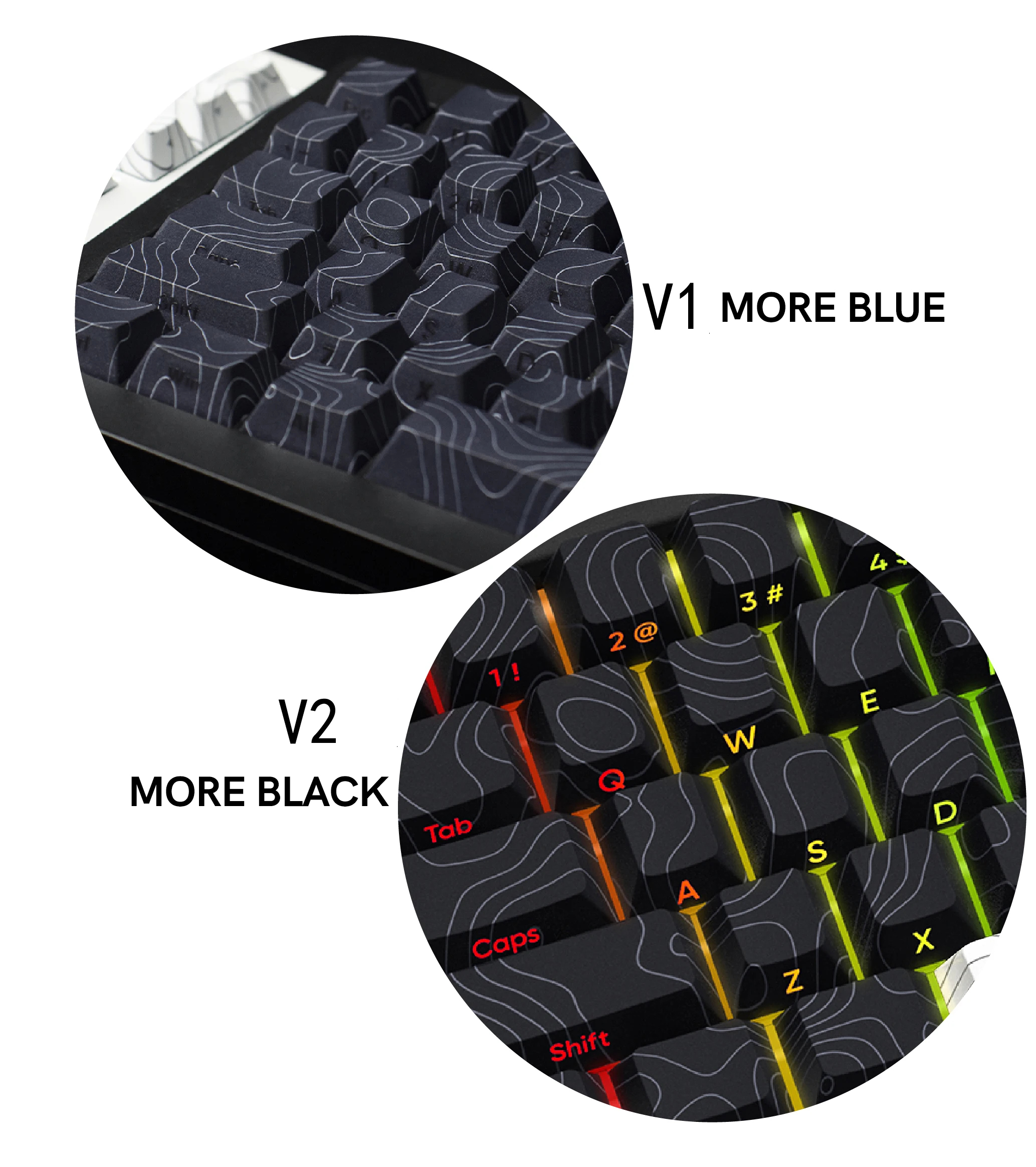 136 Keys Black White Topographic Side Print 5 Side Dye-Sub PBT Keycap Backlit Cherry Profile Key Cap For Mechanical Keyboard. 