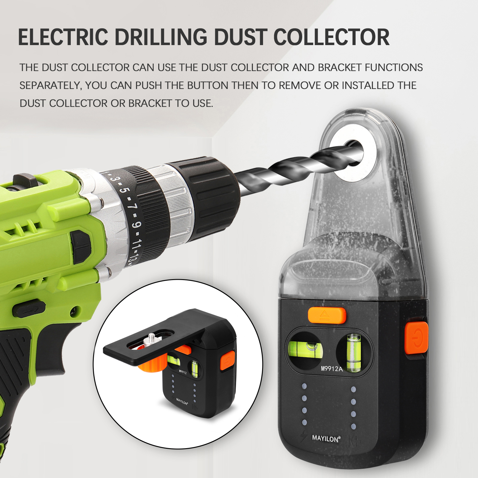 KOGEEK MAYILON Electric Drilling Dust Collector  La-ser Level 2 In 1 Functions Household Wall Electric Suction Vacuum Drilling Dust Collector Dust Cleaning Suction Tools with  La-ser Level Function 5KG Load Capacity Bracket. 