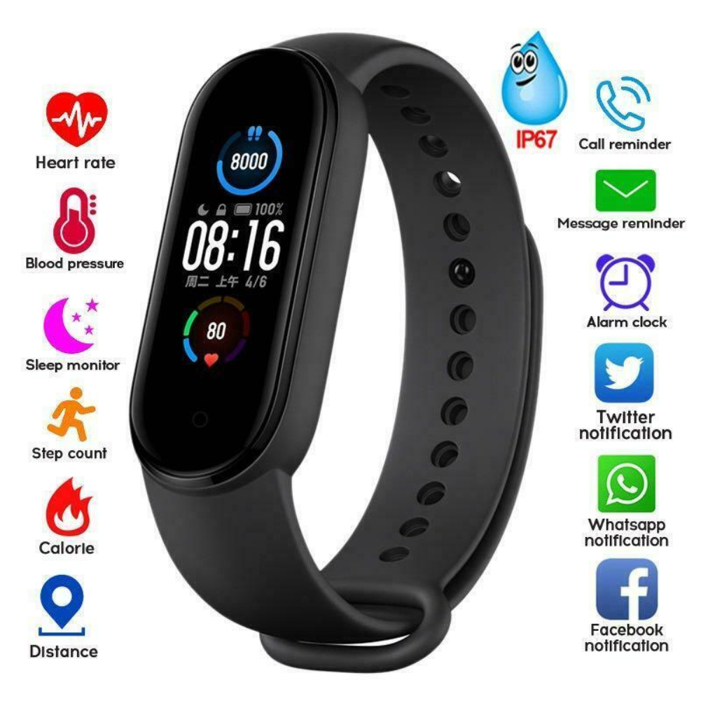 S-way M5 Fitness Pedometer Smart Watch Walk Step Counter Monitor Smart Bracelet Waterproof Smart Watch For Android/IOS. 
