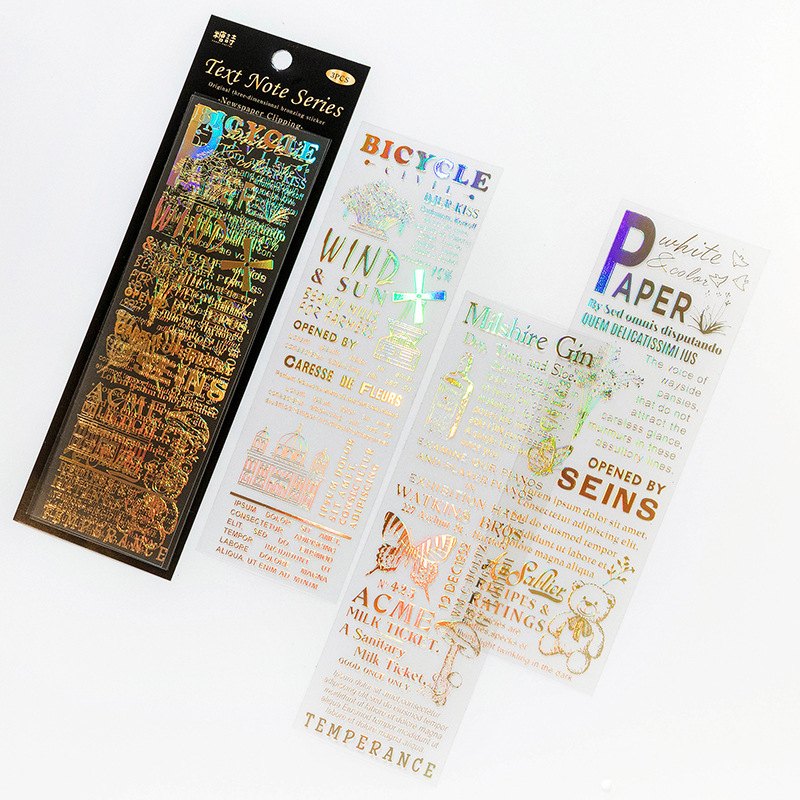 Sweet Journal 3PCS Text Note Series Transparent PET Bronzing Stickers Diary Journaling Decorative Crafts Scrapbooking DIY Sticker