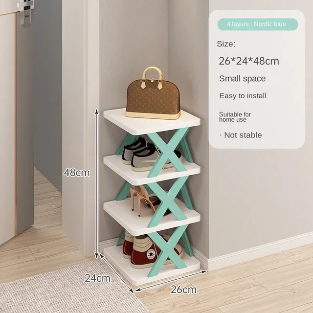 1 pcs Multi-Layer Folding Shoe Rack: 4-Layer Adjustable Plastic Storage for Shoes, Easy to Assemble. 