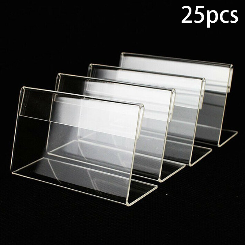 25PCS Tag Stand Acrylic Transparent L-Shaped Price Tag Stand Mini Display Holder Card Label Racks Decorations. 