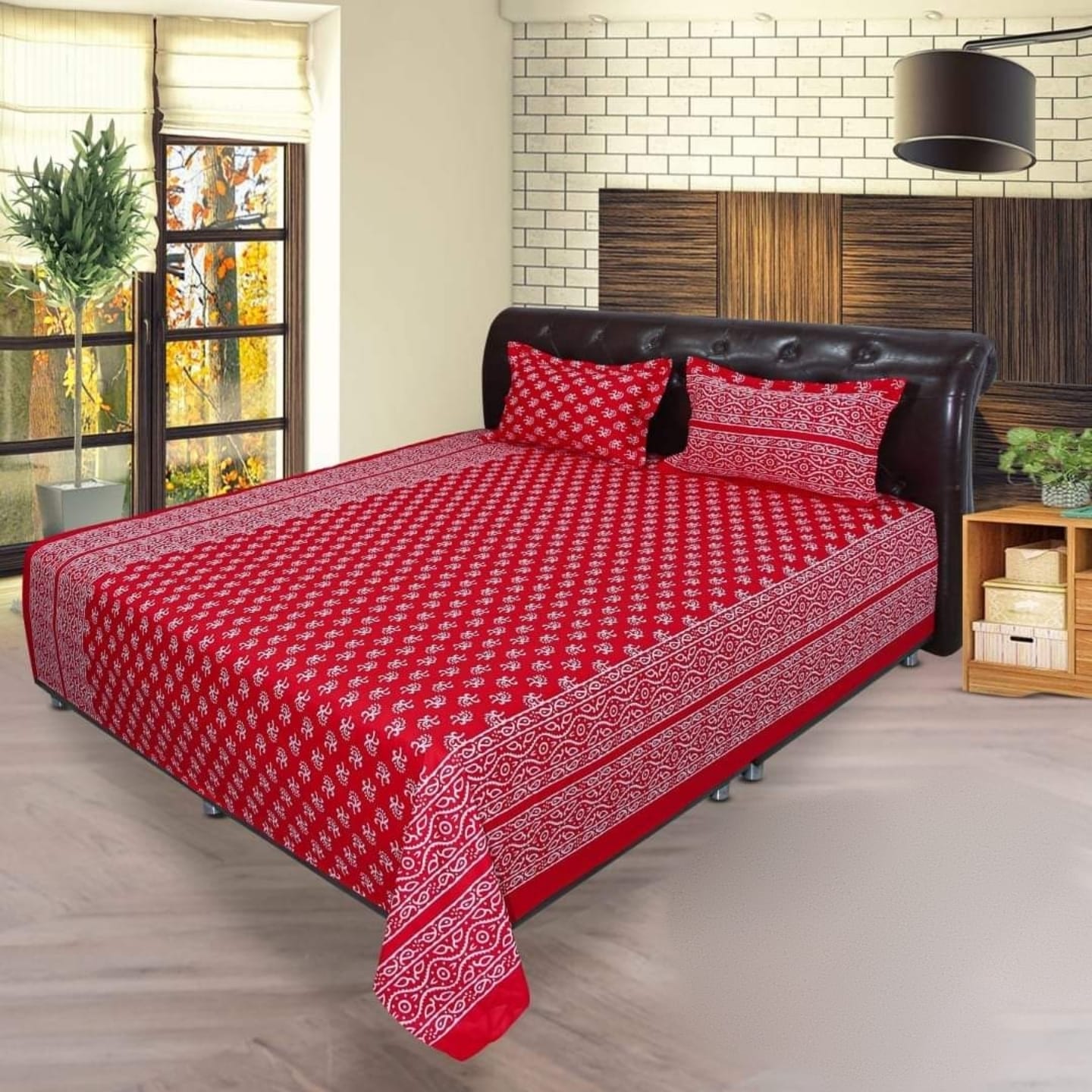 Cotton King Size Bedsheet With Two Pillow Cover Size 7/8 Feet Head Pillow cover Size 20/28 Inch Easy Maintainance Hand Washable