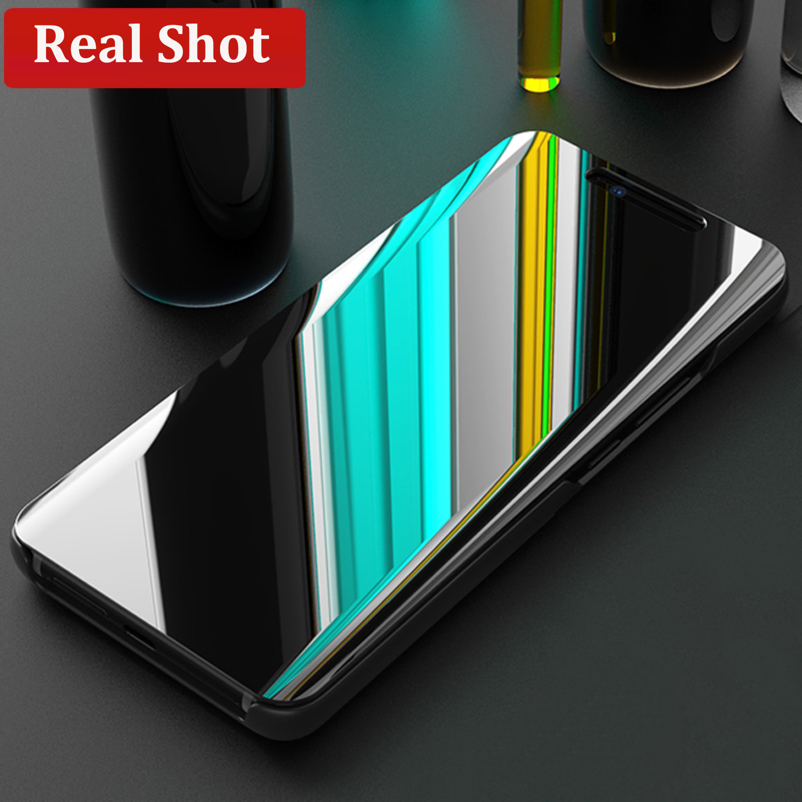 Phone Flip case Galaxy S10 Plus Luxury Plating Smart Clear View Makeup Mirror Transparent Cosmetic mirror case for Samsung S10 Plus Flip Back cover Stand Holder cases. 