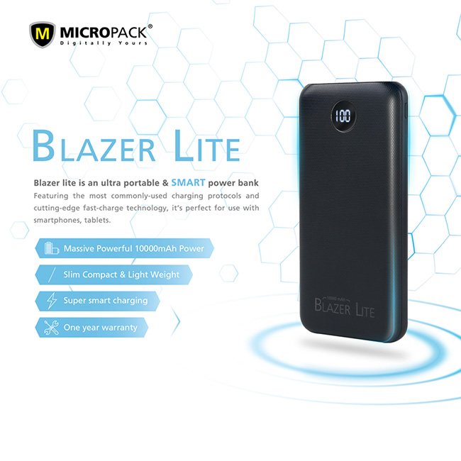 MicroPack BLAZER Lite PB-10KL Dual Input Type C 10000mAh Powerbank. 