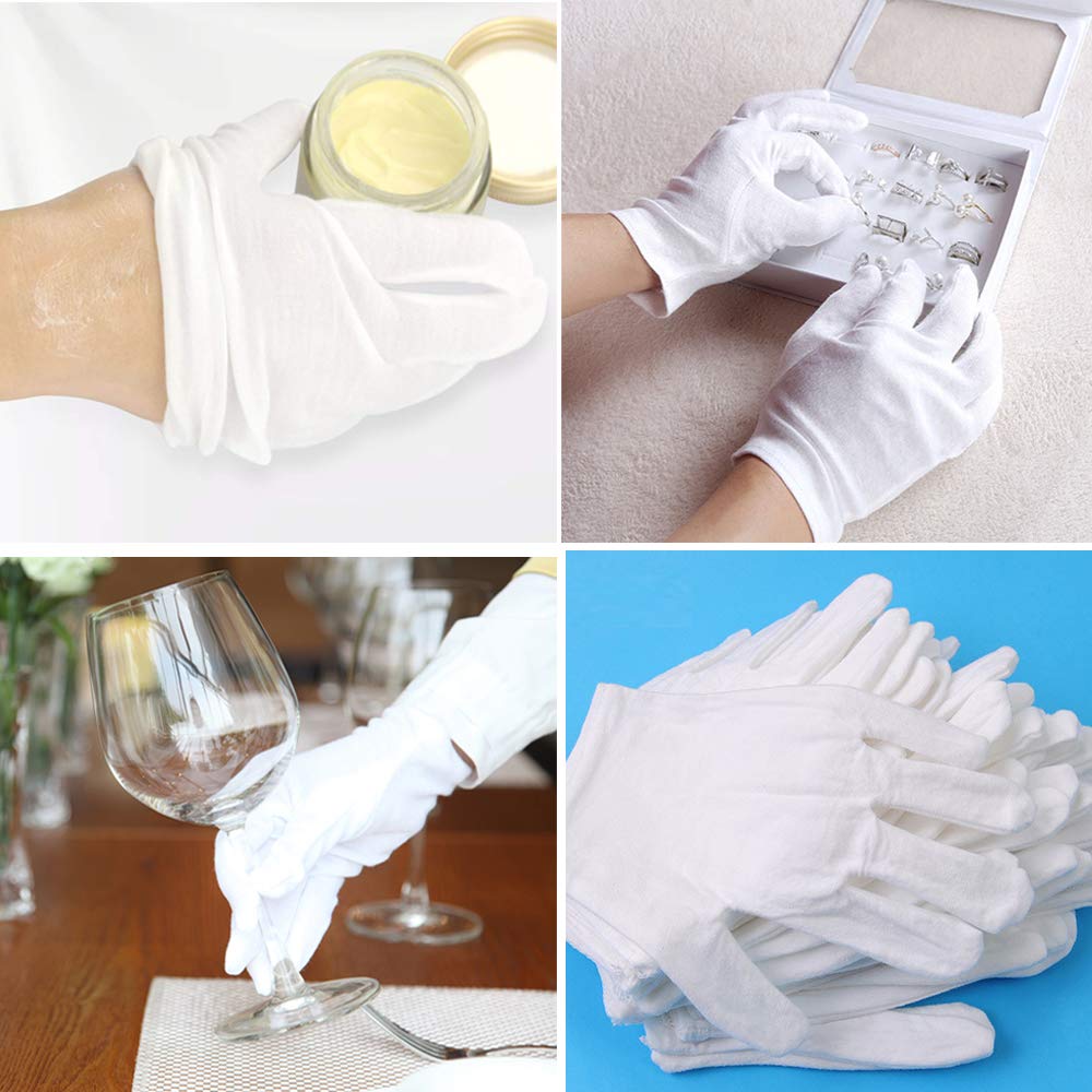 White Cotton Gloves Large for Moisturizing Dry Hands 10 pair. 