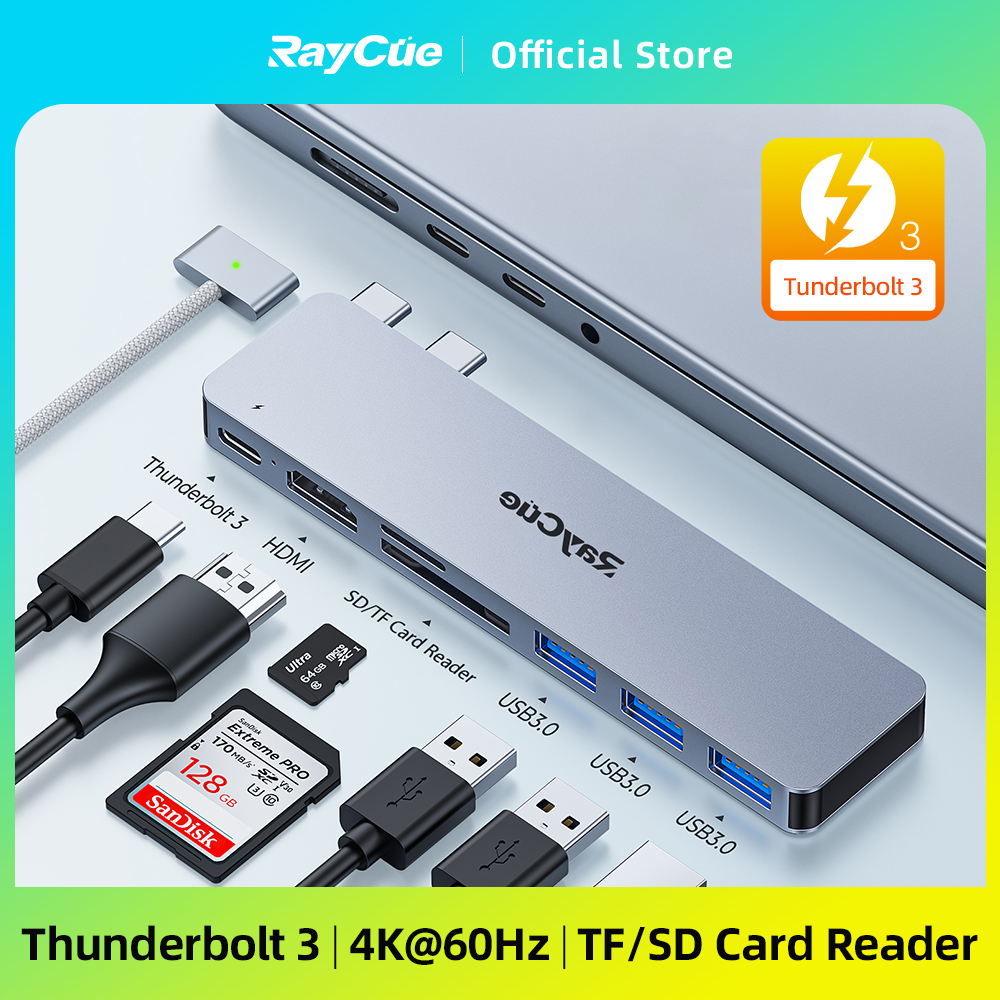 RayCue USB-C Hub for MacBook Pro Air 7-in-2 USB Docking Station Thunderbolt Dock 4K HDMI-compatible Adapter for M1 M2 Laptop