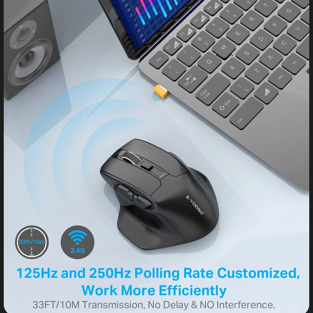 E-YOOSO X-31 USB 2.4G Wireless Gaming Large Mouse for Big Hands PAW3212 4800 DPI 5 Buttons for Gamer Mice Computer Laptop PC. 