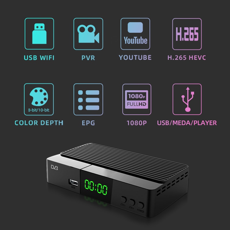 DVB-T2 Digital TV Box 1080P DVB Cable Digital TV Receiver UBISHENG U6 with HDMI Scart LAN Port for HD/Old TV Set Top Box. 