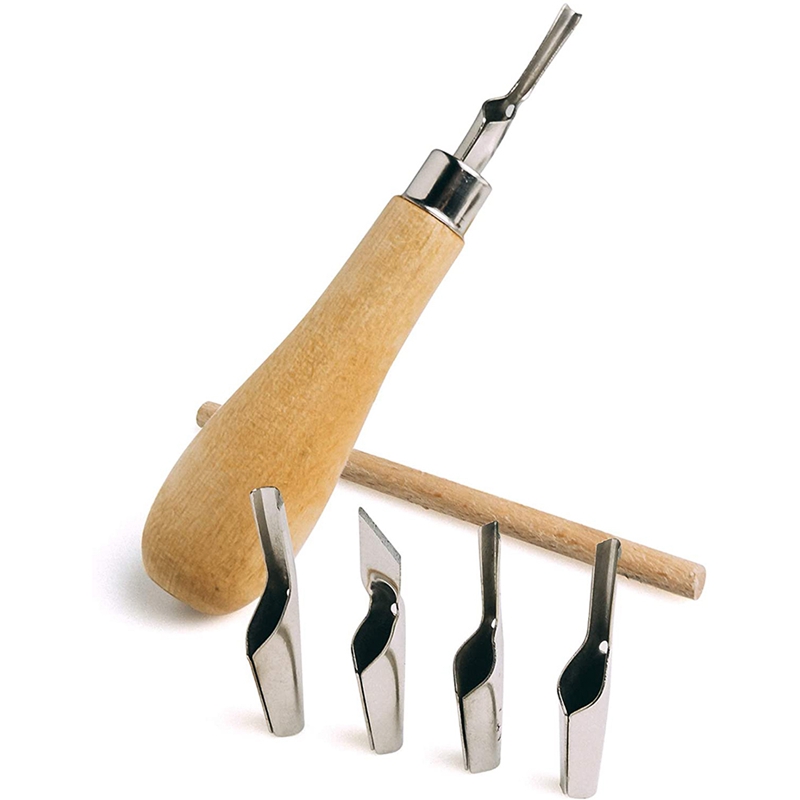 Lino Block Cutting Rubber Stamp Carving Tools with 5 Blade Wood Handle Printmaking Carving Tools Set. 