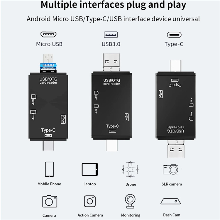 SPX OTG 6 in 1 Card Reader USB 2.0 All in One Card Reader for SD/TF Card/Type C/microUSB/USB. 