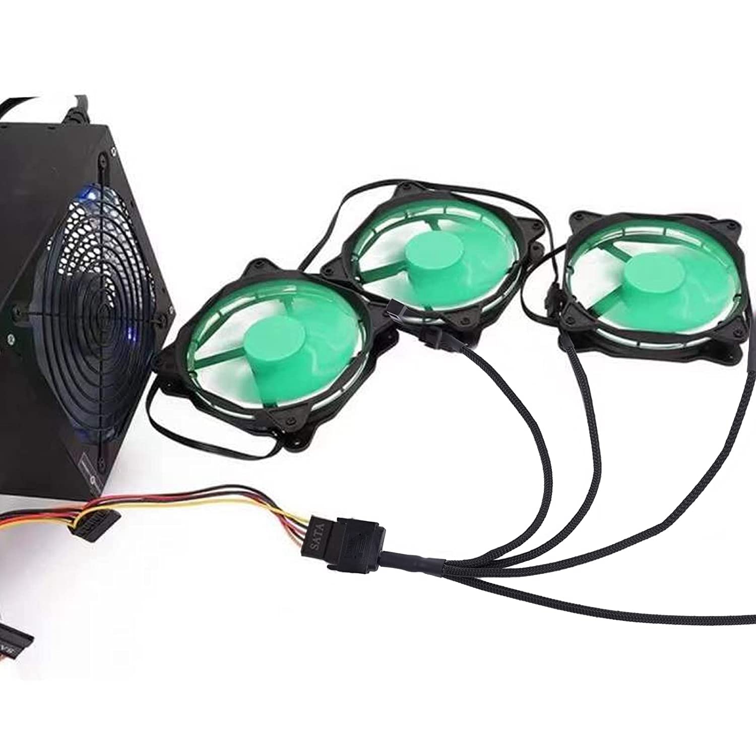 Cooling Fan Adapter Cable, 15 Pin SATA to 4 x 3 Pin / 4 Pin PMW 12V PC Case Fan Power Adapter Cable to 15 Pin SATA. 