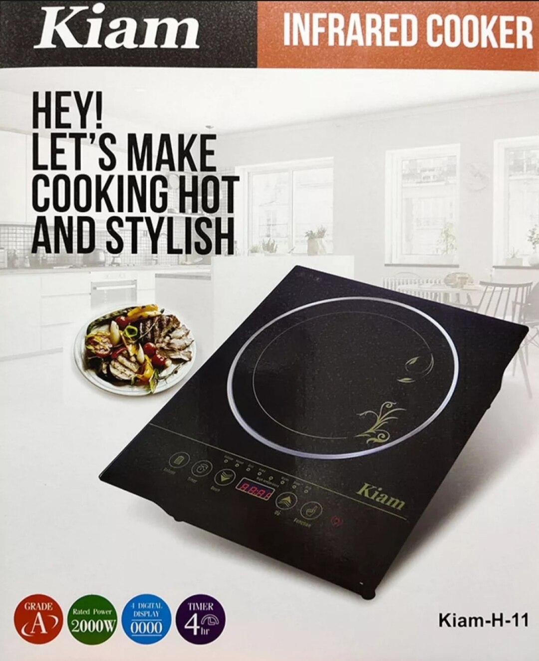 KIAM Infrared Cooker H11 - Energy Saving 2000 Watt Multi Cooking Functions. 