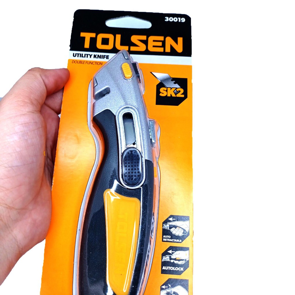 TOLSEN 30019 Cutter auto rétractable noir/gris