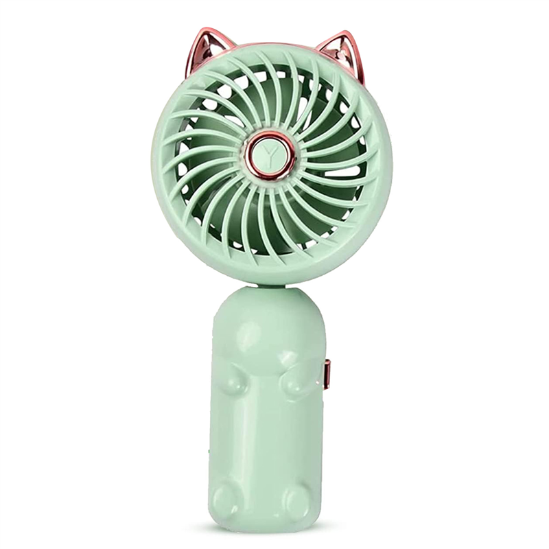 1 PCS Portable Hand Held Fan Foldable Small Fan with Cat Ears with USB Rechargeable Battery (Green)